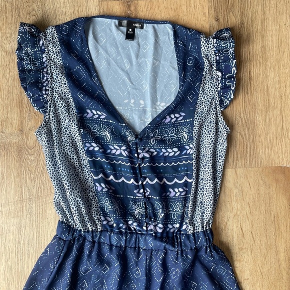 Aqua Navy Blue Boho Wide Leg Jumpsuit Women’s Size Small Flutter Sleeve - Picture 3 of 5